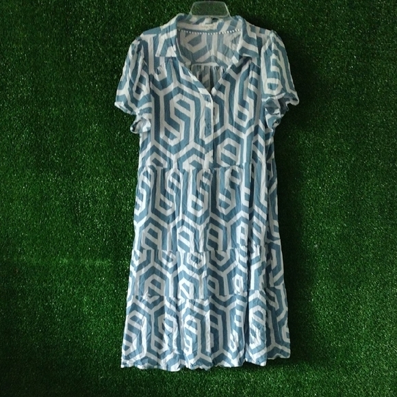 Blue and White Geometric Dress - Picture 1 of 3